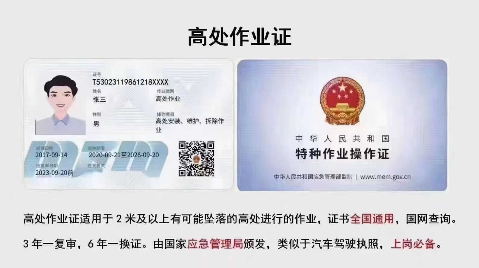 高處作業操作證樣本 高處作業操作證樣本